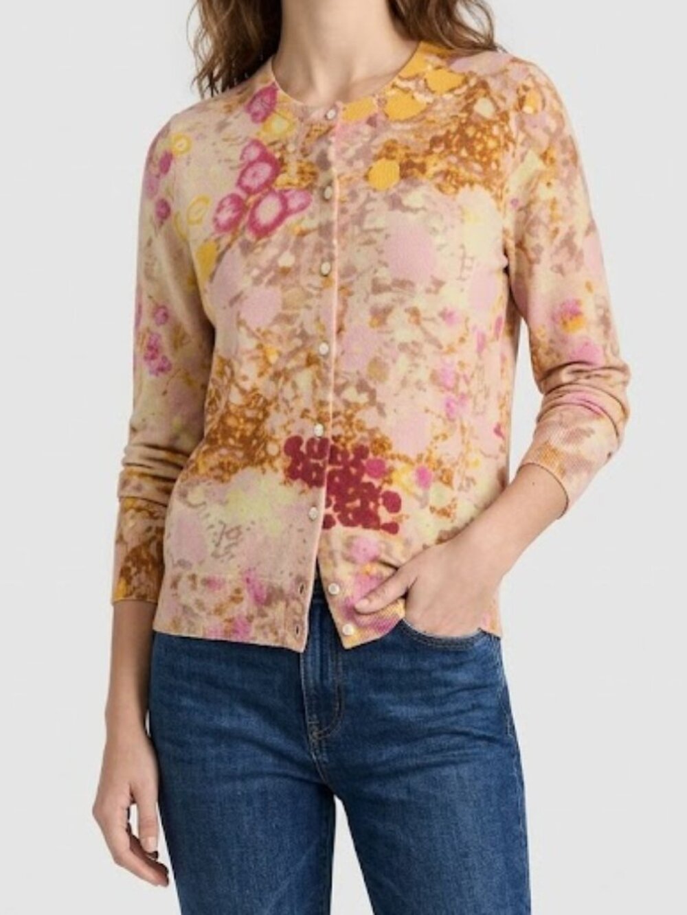 J. Crew Wool Abstract Watercolor Button-Front Cardigan Sweater Medium. Vintage.